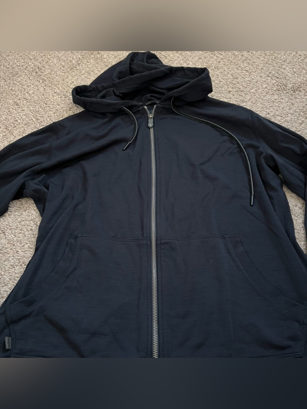 QOR 100% Wool Black Full Zip Hooded Sweatshirt Size Large